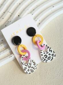 1 paire de boucles d'oreilles pendantes acryliques entrelacées à imprimé léopard, élégantes pour femmes