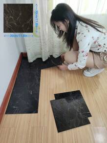 10片装自粘地砖，即剥即贴乙烯基地板，适用于浴室、卧室和厨房。大理石纹乙烯基地板，防水防滑。轻松DIY翻新，经济实惠的地板解决方案，适用于房间装饰、墙面装饰、瓷砖贴纸、即剥即贴壁纸以及家居装饰。 - 黑色 - 查看 12