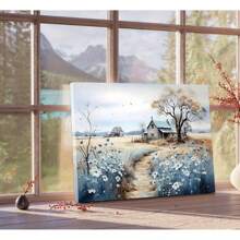 2D Flat-Rustic Farmhouse Canvas Wall Art Beautiful Field Painting Wildflower Barn Print Nature Scenery Picture French Countryside For Bathroom Bedroom Living Room Wall Decor (Wrapped Canvas Framed MADE In USA)-Wrapped Canvas