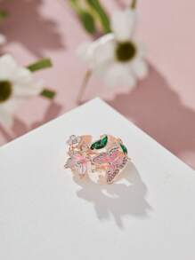 1枚优雅锆石花朵戒指，奢华开口戒指，适合女性佩戴，可作为婚礼、派对、情人节、母亲节礼物 - 開口戒 - 查看 3