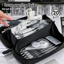 1个装铅笔袋，内含熊猫胸针，可DIY火山图案，新款扁平折叠便携超大容量，正面透明窗口，极具吸引力的文具盒/铅笔盒，返校文具用品，返校季，学习用品，铅笔盒，铅笔袋，书包 - 彩色 - 查看 8