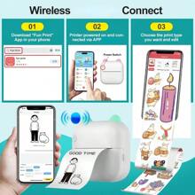 兼容 Android 的迷你袖珍打印机，便携式迷你热敏打印机，带卷热敏不粘照片/不干胶标签热敏纸，蓝牙热敏迷你打印机，用于日记本备忘录照片研究 - 彩色 - 查看 3