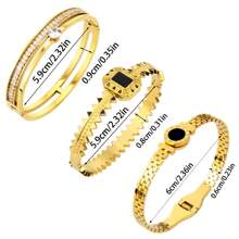 3/1pcs Stainless Steel Women's Bangle Set, Minimalist Zirconia Stone Inlay Fashion Bracelet Combo, Suitable For Daily, Photoshoots, Parties, Gifting, All Seasons