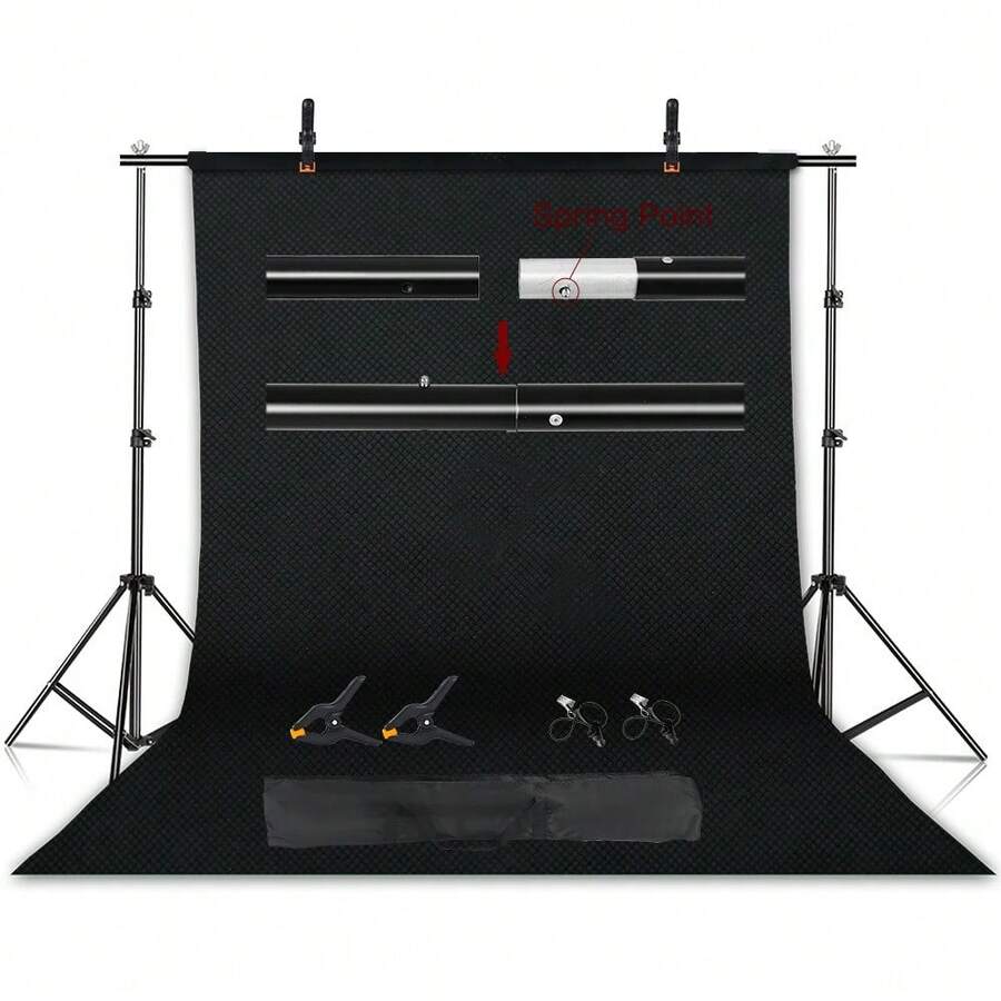 Kit de soporte de fondo de fotografía SH con sistema de soporte ajustable, fondos para estudio fotográfico, marco de pantalla verde Chromakey - Negro normal - Ver 1