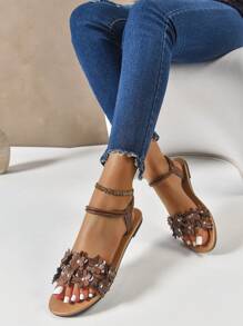 Women's Fashion Embroidered Comfy Elastic Band Casual Beach Plus Size Flat Sandals