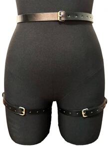 1pc Leather Punk Waist Chain Black Leg Harness Belt Caged Body Chain Party Body Underwear Accessory Rave Outfits Leg Chain Jewelry For Women