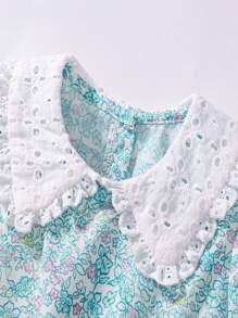 فستان محبوك مزخرف برسومات الأزهار والأرنب للبنات - أخضر نعناع - مشاهدة 4