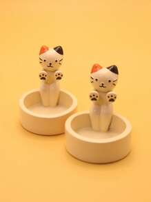 1pc Cute Decorative Resin Tabletop Figurine Candle Holder Cat Shape