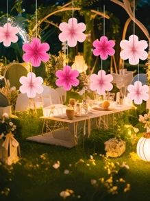 9 件手工制作的粉色纸花装饰，波西米亚风格蝴蝶挂饰用品，蜂窝花派对装饰，适用于生日、周年纪念、春季派对、婚礼装饰、纸花背景装饰、粉色花朵墙壁装饰、房间派对装饰