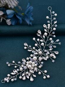 1 pieza Diadema nupcial elegante hecha a mano con perlas y rhinestones, accesorio para el cabello de mujer para peinados recogidos, adecuado para bodas y fiestas