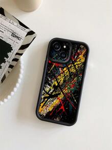 1pc Spatter Graffiti Pattern Black Luxury Shockproof Thick TPU Full Body Phone Case Compatible With IPhone 16 - Black - View 3