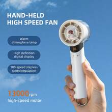1pc 3000mAh Rechargeable Portable Hand-Held Fan With 100 Levels, High-Speed Turbo Wind, Lighting, Cartoon Figure Design - Multicolor - View 9