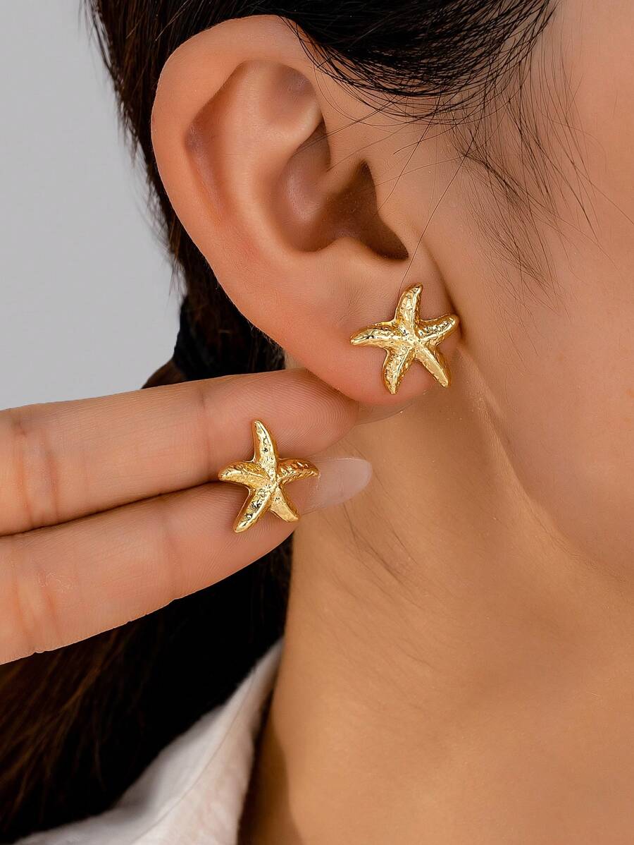 1 Pair Elegant Starfish Stud Earrings, Simple And Fashionable - Yellow Gold - View 1