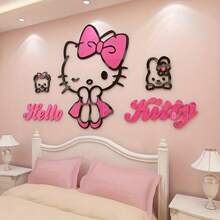 Sanrio 1PC   3D Portable Wall Sticker - Modern Self-Adhesive Animal Themed Decoration With Floral Design For Bedrooms, Living Rooms And Dormitories - Perfect For Home Offices, Parties, Christmas And Birthday Gifts.