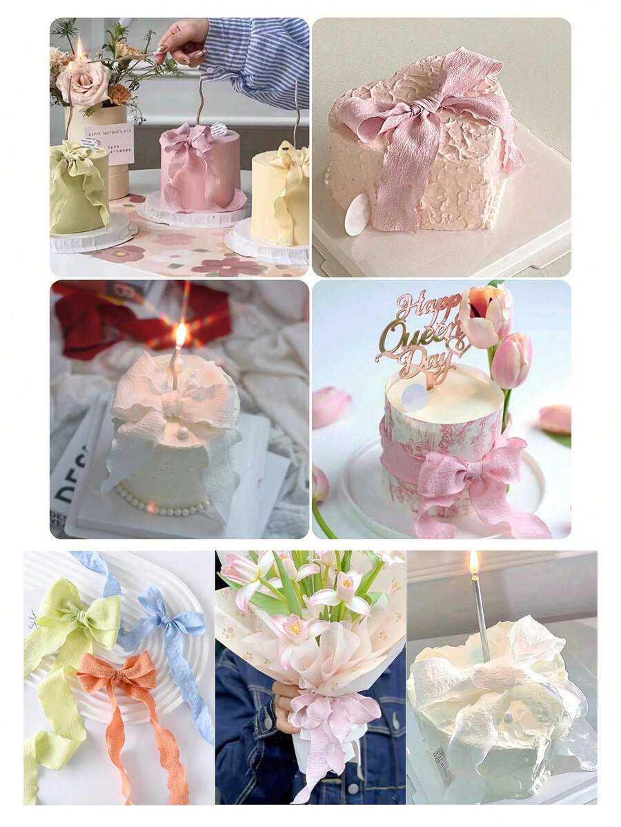 1 Roll 4cm * 10yd Fishtail Yarn Ribbon Wavy Edge Pleated Chiffon Ribbon Gift Wrap Wedding Birthday Party Flowers DIY Decoration - Pearl Chiffon Ribbon - View 1