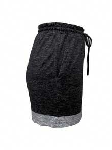 Quần short dệt kim pha màu, cạp chun, màu đen, kiểu dáng thường ngày, thích hợp cho mùa hè. - màu đen - Xem 4