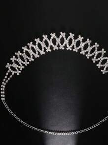 1pc Silver Customized Hollow Rhinestone Embellished Multi-Layer Necklace For Women - Silver - View 4