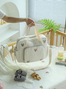 1 件绗缝尿布包，带多个口袋，可拆卸肩带，适用于婴儿车、旅行和日常使用的妈妈包