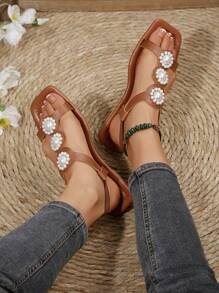 New Women's Sandals, Summer Open Toe Flat Low Heel Non-Slip Soft Bottom Comfortable Versatile Plus Size - Brown - View 4