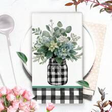 2/4 件装水牛格子和桉树叶印花厨房洗碗巾，现代风格春夏洗碗布、手巾，适用于擦干碗碟、厨房抹布、耐热桌垫、家居必需品和节日礼物 - 彩色 - 查看 8