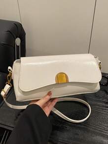 1pc Women Glossy PU Leather Baguette Bag, Premium Design Niche Small Shoulder Crossbody Bag, Versatile For Going Out, Commute, Date, Underarm Bag, Personalized Shoulder Slant Bag