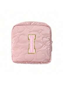 1 pieza Bolsa de almacenamiento portátil y linda, Bolsa de almacenamiento para toallas sanitarias bordada con la primera letra del alfabeto en color púrpura, de material de PU, impermeable, compacta y portátil, que satisface las necesidades de almacenamiento para viajes diarios, un buen regalo para entusiastas de los viajes y regalo familiar