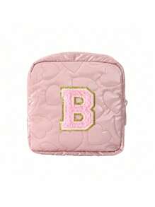 1 pieza Bolsa de almacenamiento portátil y linda, Bolsa de almacenamiento para toallas sanitarias bordada con la primera letra del alfabeto en color púrpura, de material de PU, impermeable, compacta y portátil, que satisface las necesidades de almacenamiento para viajes diarios, un buen regalo para entusiastas de los viajes y regalo familiar