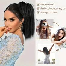 Moño desordenado, moño con pinza para el cabello, moño para mujer, extensión de cola de caballo alta, corto y liso, moño de pelo falso despeinado, coleteros para niñas