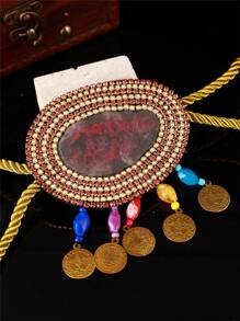 Cinto ajustável com corrente de corda estilo marroquino, borlas e strass, decoração de pérolas, adequado para várias ocasiões