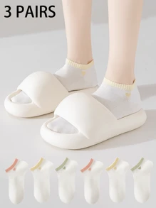 3 Pairs Women's Simple Versatile Contrast Heart Ankle Socks Mesh Hollow Design Comfortable Breathable Summer Socks - Multicolor - View 2