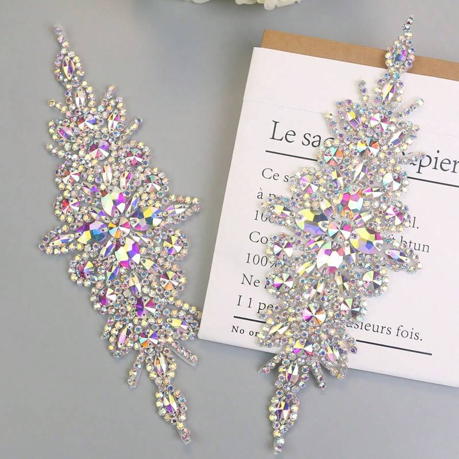 1 miếng vá đính pha lê Rhinestone nhiều màu sắc, quần áo tự làm, váy, chất liệu eo, miếng dán pha lê Rhinestone thủ công cao cấp, dây thắt lưng cô dâu - Đỏ và trắng - Xem 1