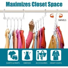 可折叠节省空间的神奇衣架，多功能5孔连接器带加强挂钩可360°旋转，ABS塑料堆叠挂钩级联收纳架，适用于大学宿舍和橱柜，完全组装