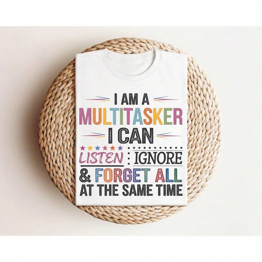 I Am Multitasker I Can Listen Ignore, Retro Multitasker Shirt, Funny Shirt, Sarcastic Shirt, Sassy Shirts, Shirts With Sayings, Positive Tee,Women's Clothing, Cartoon And Letter Printing, Comfortable Cotton Material, Skin Friendly, Soft And Cool, Summer Women's T-Shirt Clothing