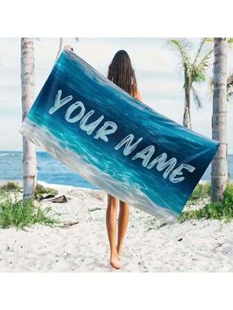 1pc Personalized Text Customized Beach Towel, Ocean Themed Beach Blanket, Super Absorbent Swimming Towel, Comfortable Beach Towel, Fashionable Pool Towel, Exquisite Yoga Mat, Beach Accessories, Holiday Gift, Various Sizes Available, Suitable For Swimming, Camping And Travel Summer,Holiday Bathroom Decor Beach Essentials,Vacay Vibes