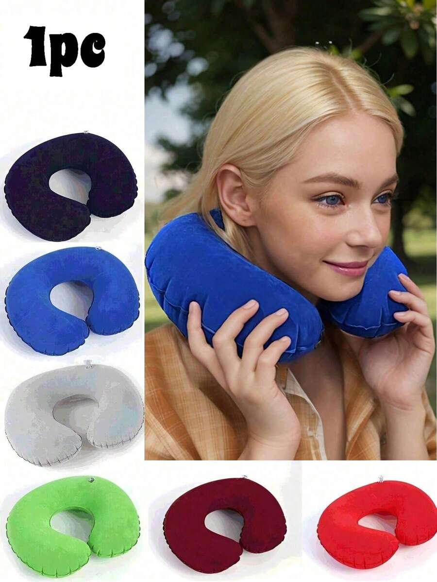 Gối du lịch hình chữ U bơm hơi - Mềm mại, hỗ trợ cổ cho ô tô và máy bay, Nhiều màu, Chất liệu không dệt, Lý tưởng cho sự thoải mái của cổ khi di chuyển, - Gối cổ hình chữ U cho ô tô và máy bay, Chất liệu PVC mềm mại, Học sinh cắm trại ngoài trời, Phụ kiện du lịch, Dễ mang theo, Dùng cho máy bay, ô tô và ghế ngả tại nhà, Chỉ giặt bằng tay (Bạn có thể tự thổi) - Nhiều màu - Xem 1