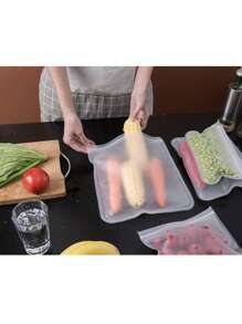 4/6/8/10pcs Silicone Food Storage Containers Reusable Food Storage Bags Lunch Bags Stand Up Zip Shut Bag Cup Fresh Food Leakproof Containers - Multicolor - View 3