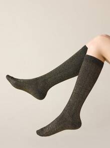 1 双女士过膝袜，多色闪亮金属线，舒适时尚大腿袜，适合春夏日常穿着