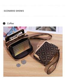 Nueva cartera para mujeres con correa de muñeca, cartera corta de flores antiguas, cartera cero de gran capacidad, bolsa con clip para monedas, bolsa de cartas múltiples, clip para dinero - Gris - Ver 6