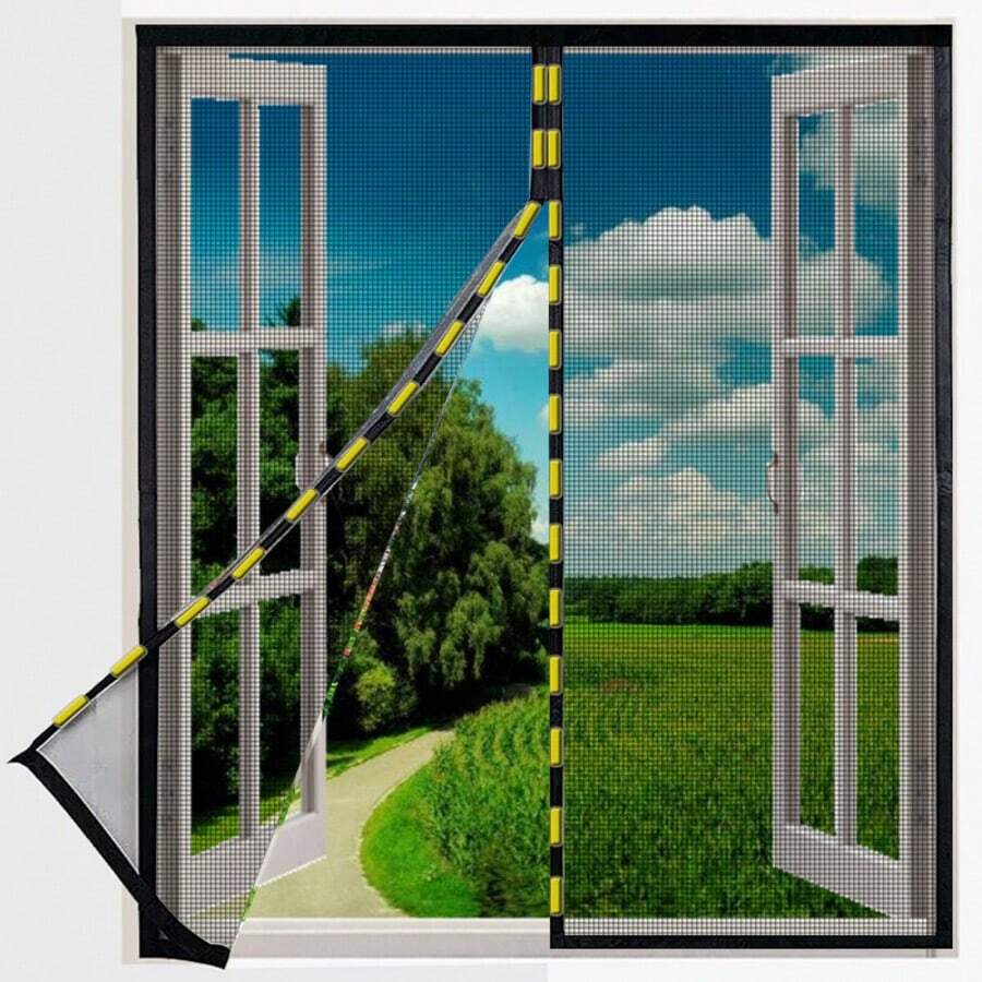 黑色磁性蚊帐纱窗家用自粘蚊帐磁性窗帘网隐形窗纱自动闭合可清洗窗户防蚊纱窗 - 黑色 - 查看 1