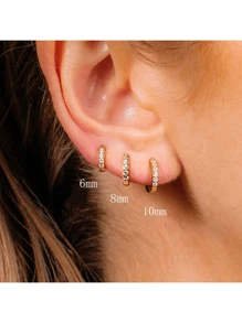 3件/6件/6对/套装 6毫米/8毫米/10毫米/12毫米/14毫米/16毫米圆形锆石不锈钢小圈耳环 男女耳钉饰品 - 金色 - 查看 7