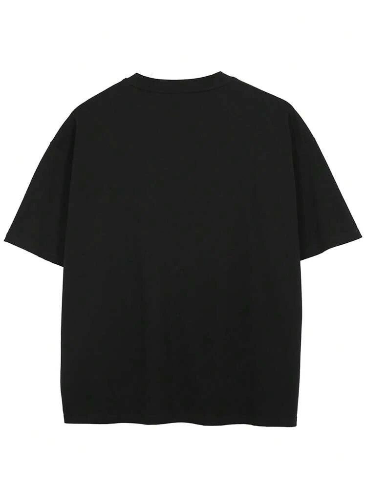 Tiny Spark 男性用 レタープリントカジュアル半袖Tシャツ、デイリー着用、夏用 - ブラック - 見る 3