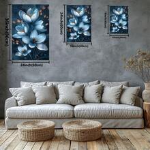 Pretty Blue Flowers, Orange Male And Pale. Large Wooden Framed Wall Painting Artist Home Decoration Oil Painting - Bedroom, Bathroom, Living Room, Office, Kitchen, Christmas Gifts - 1 Piece