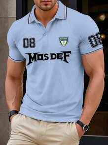 1pc Men's Summer Short Sleeve Letter Pattern Polo Shirt - Baby Blue - View 3