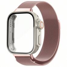 Estuche de vidrio + Pulsera de bucle milanés compatible con Huawei Watch Fit 3 Brazalete magnético de acero inoxidable compatible con Huawei Watch Fit 3 Protector de pantalla Estuche