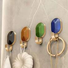 2pcs Random Color Luxury Semi-Precious Stone Adhesive Hooks, Strong Load Bearing, No Drill, Suitable For Door, Kitchen, Bathroom, Wall