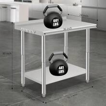 LIZHOUMIL Stainless Steel Work Table Commercial, Heavy Duty Metal Utility Table W/ Adjustable Heights, For Home Garage Restaurant