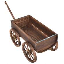 Lifezeal Wood Wagon Flower Planter Pot Stand W/Wheels Home Garden Outdoor Decor