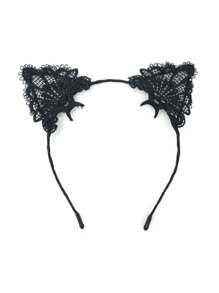 1 Set Sexy Lace White Bell, Black Lace Cat Ear Headband, White Lace Gloves, Choker - Cat Princess Lady Costume Set Prom - Black - View 2
