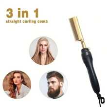 Cepillo alisador eléctrico, peine de prensa en caliente, alisador cerámico, apto para cabello rizado y liso, uso en seco y húmedo, cepillo para barba, regalo de Navidad y días festivos, unisex - Tipo de Enchufe A USA (110-127V) - Ver 3