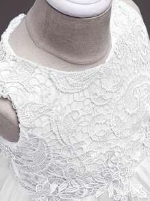 年轻女孩奢华短款派对礼服，花童婚礼生日礼服，适合所有季节 - 白色 - 查看 3